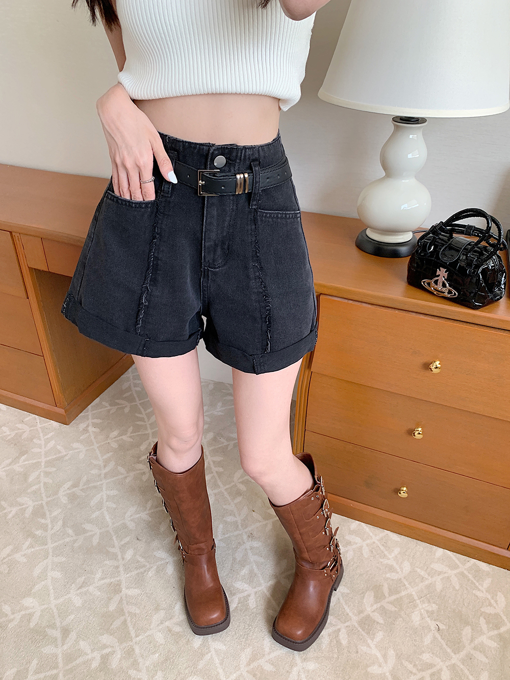 Korean style slim shorts high waist summer short jeans