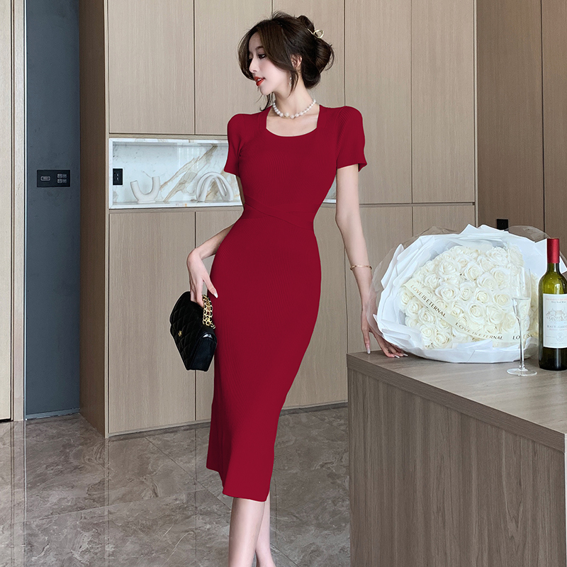 Summer package hip long dress knitted France style dress for women