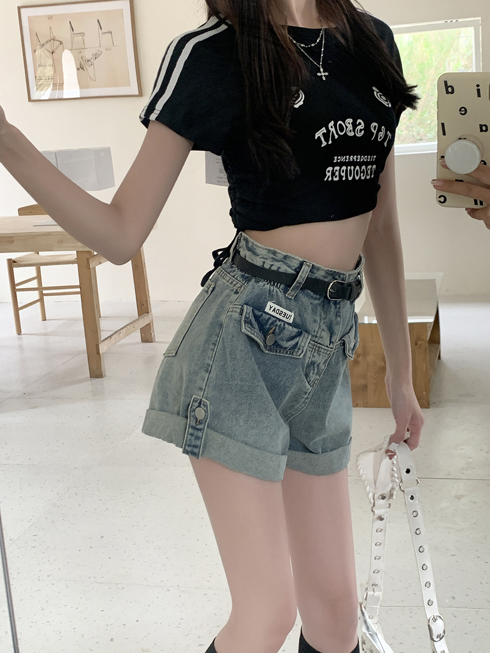 All-match fashion slim Korean style high waist short jeans