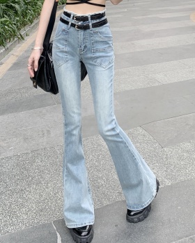 Slim elasticity flare pants double waistband jeans