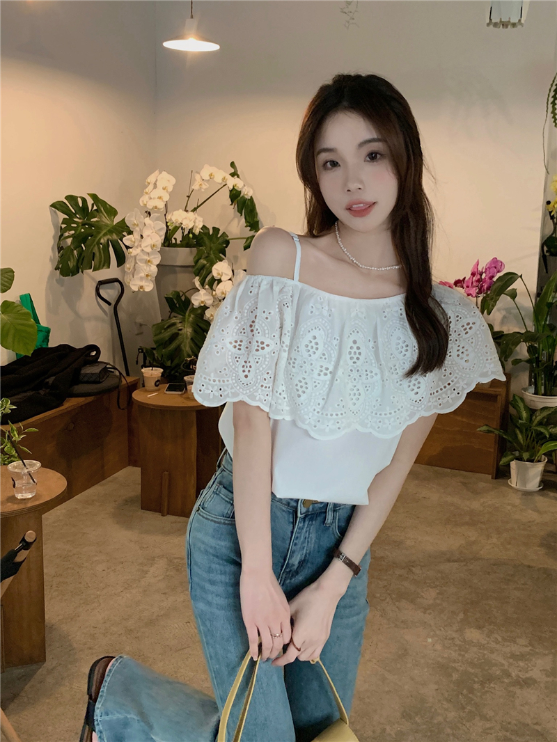 France style sweet refreshing shirt strapless temperament tops