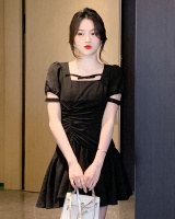 Black spring and autumn T-back slim pinched waist dress