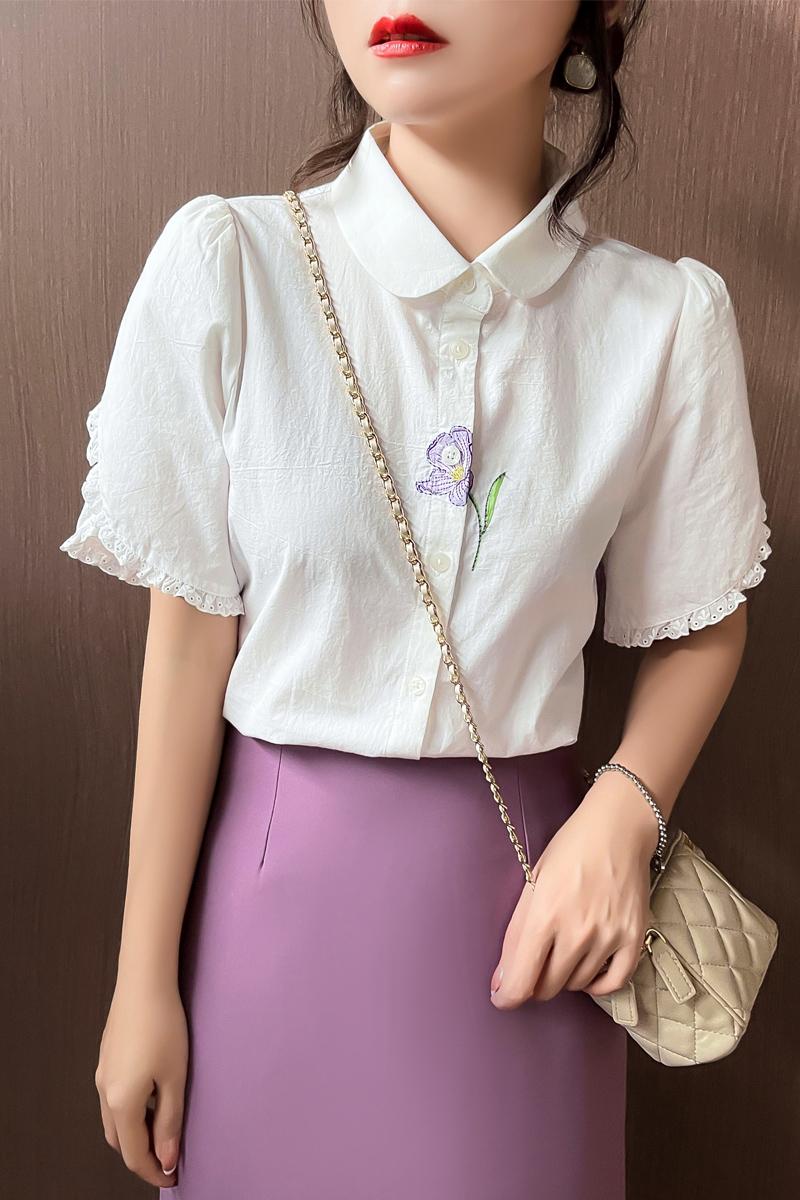 France style pure cotton shirt puff sleeve tops