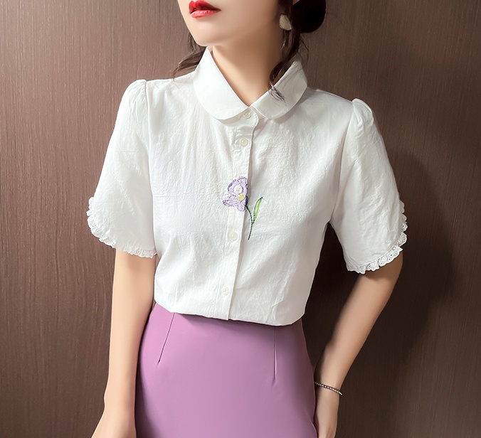 France style pure cotton shirt puff sleeve tops