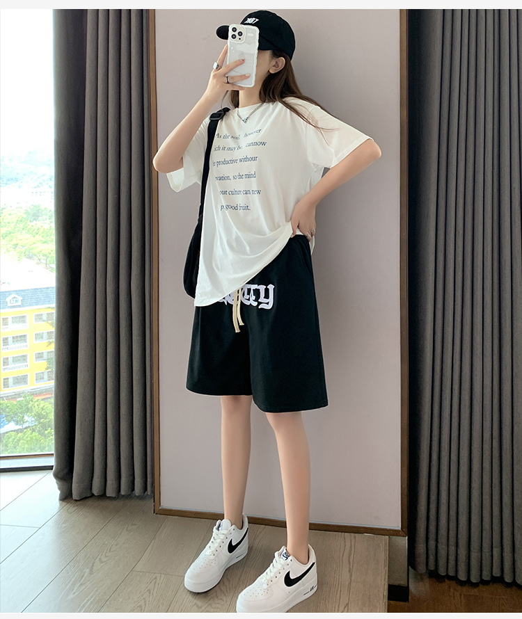 Letters Casual wide leg embroidery shorts for women