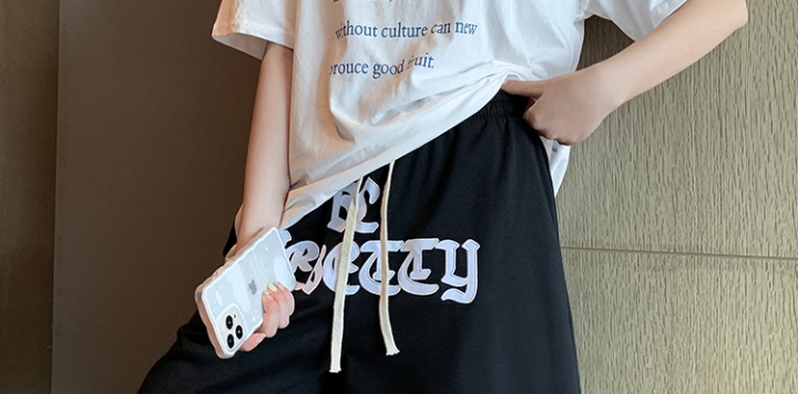 Letters Casual wide leg embroidery shorts for women
