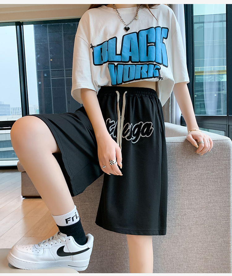 Casual high waist five pants letters shorts for women
