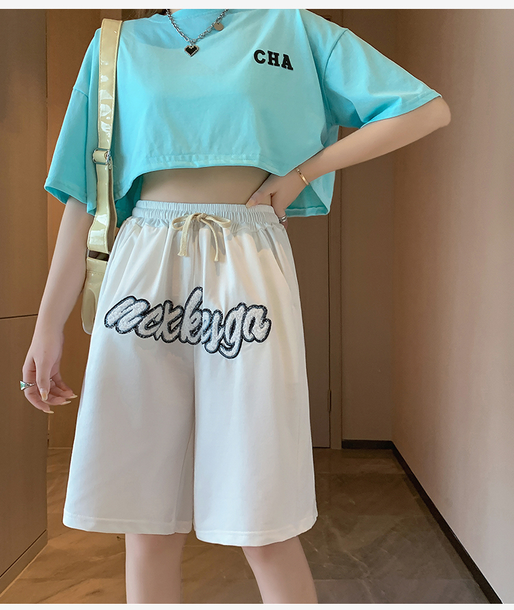 Casual high waist five pants letters shorts for women