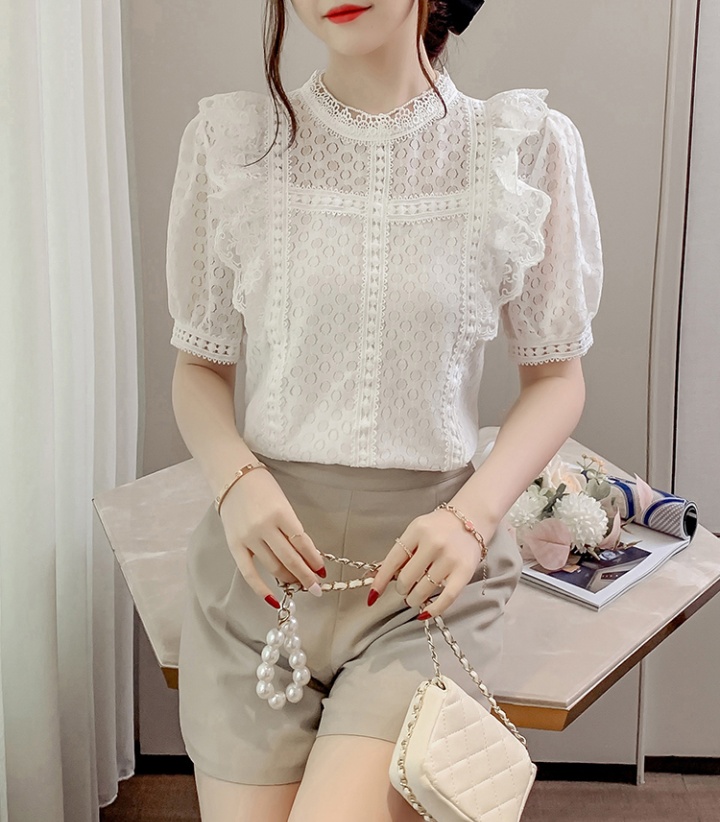 Korean style splice lace all-match summer round neck shirts