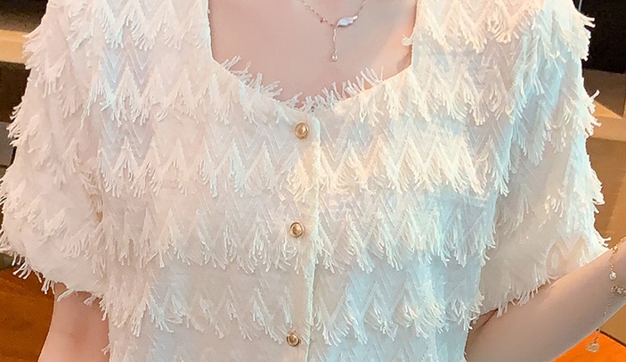 Summer tassels tops square collar shirt for women