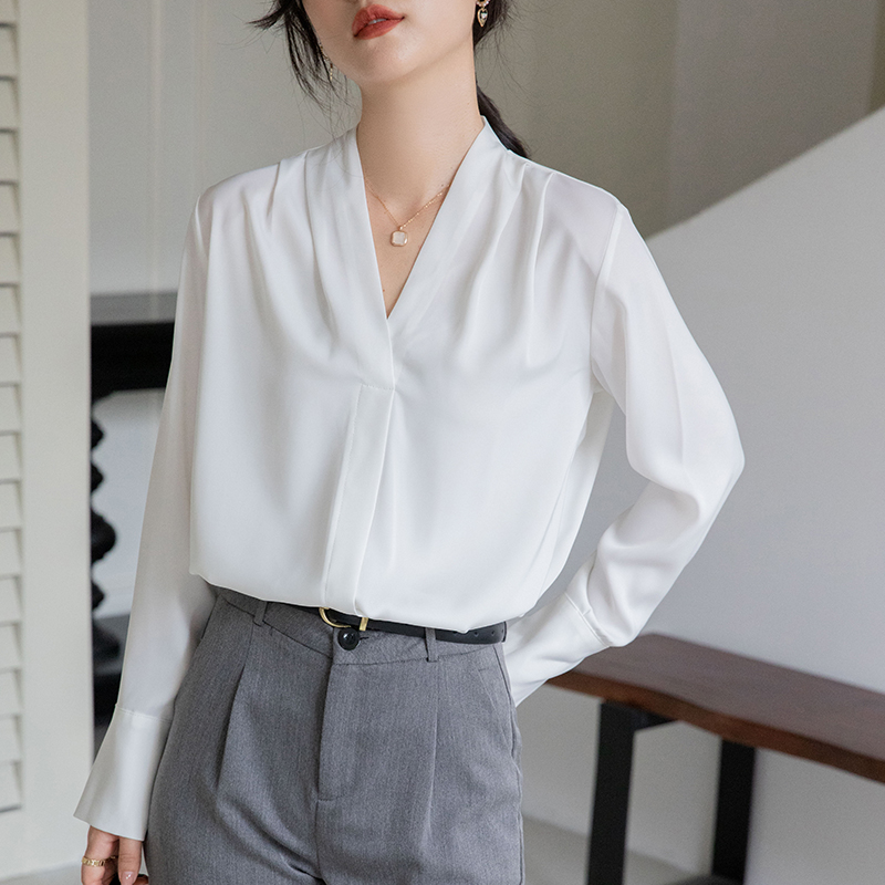 Satin all-match shirt long sleeve tops for women