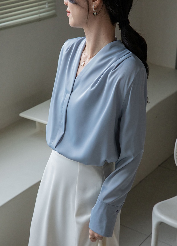 Satin all-match shirt long sleeve tops for women