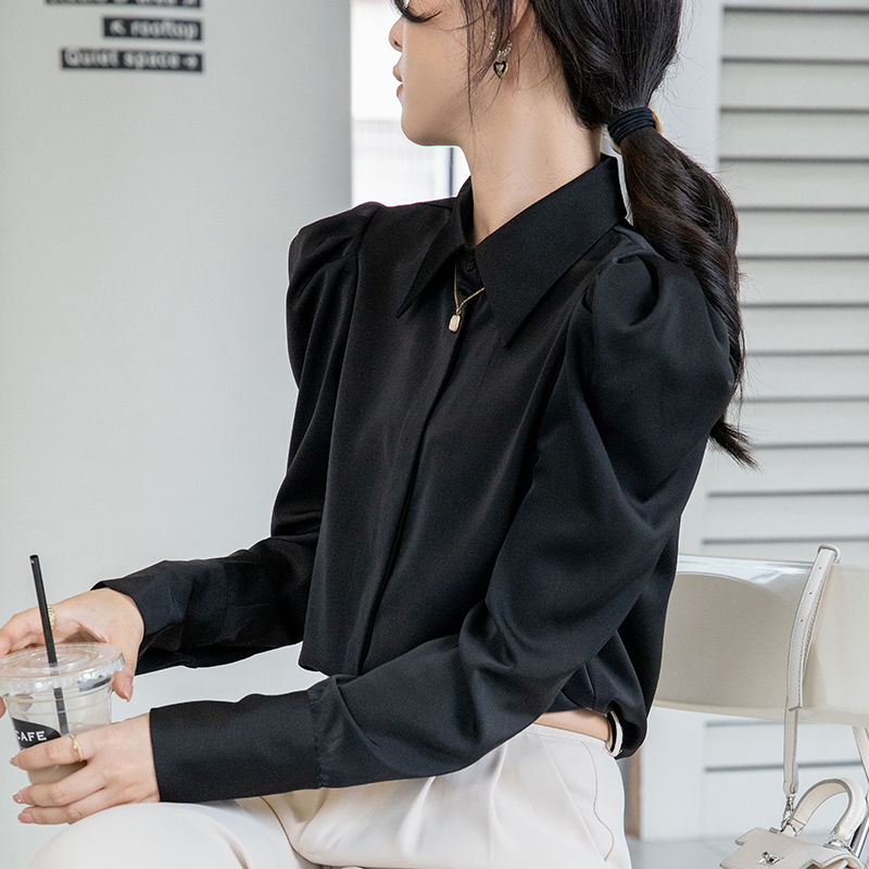 All-match satin shirt Korean style long sleeve tops for women