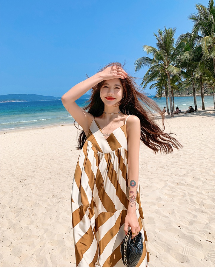 Stripe summer dress seaside sandy beach long dress