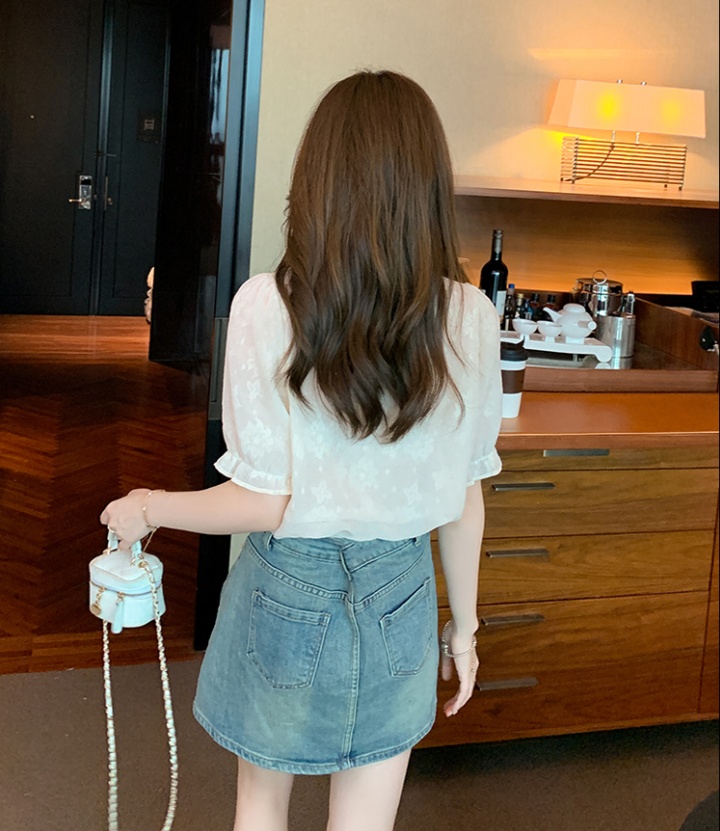 Short sleeve splice summer shirt Korean style bow tops