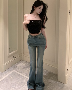 Wide leg flare pants slim jeans 2pcs set for women