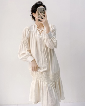 Frenum doll temperament long dress white V-neck spring dress