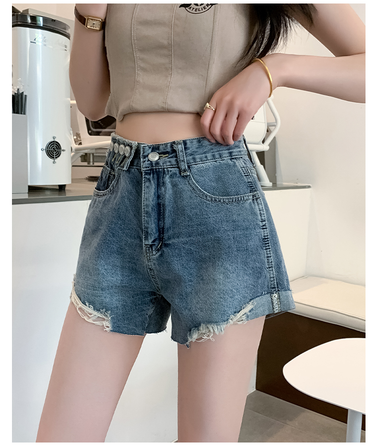 Spicegirl summer waistband buckle slim holes cozy short jeans