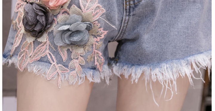 Summer flowers jeans tassels Casual shorts