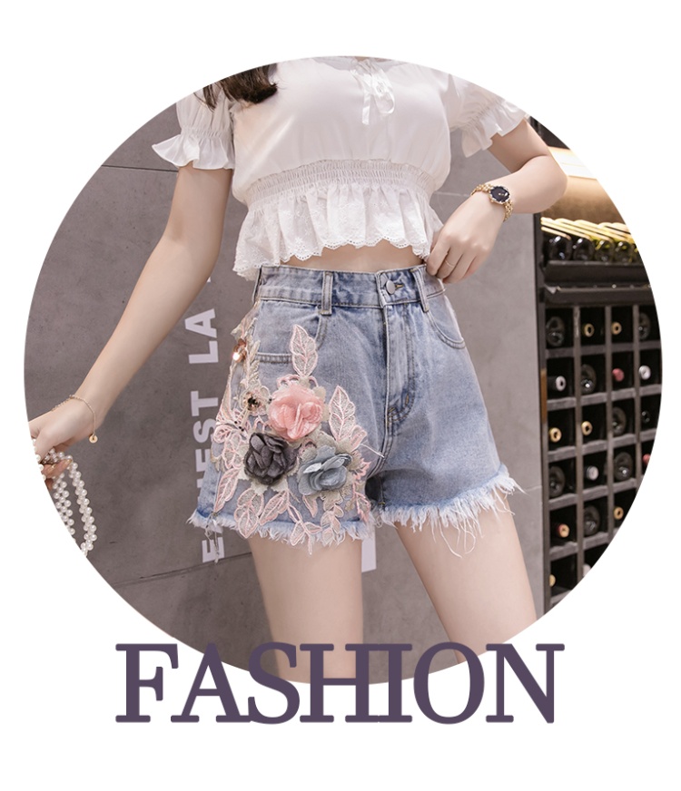 Summer flowers jeans tassels Casual shorts