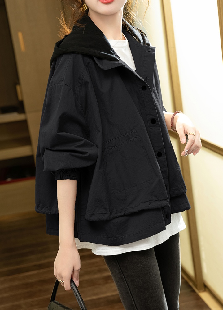Hooded art jacket long sleeve temperament coat for women