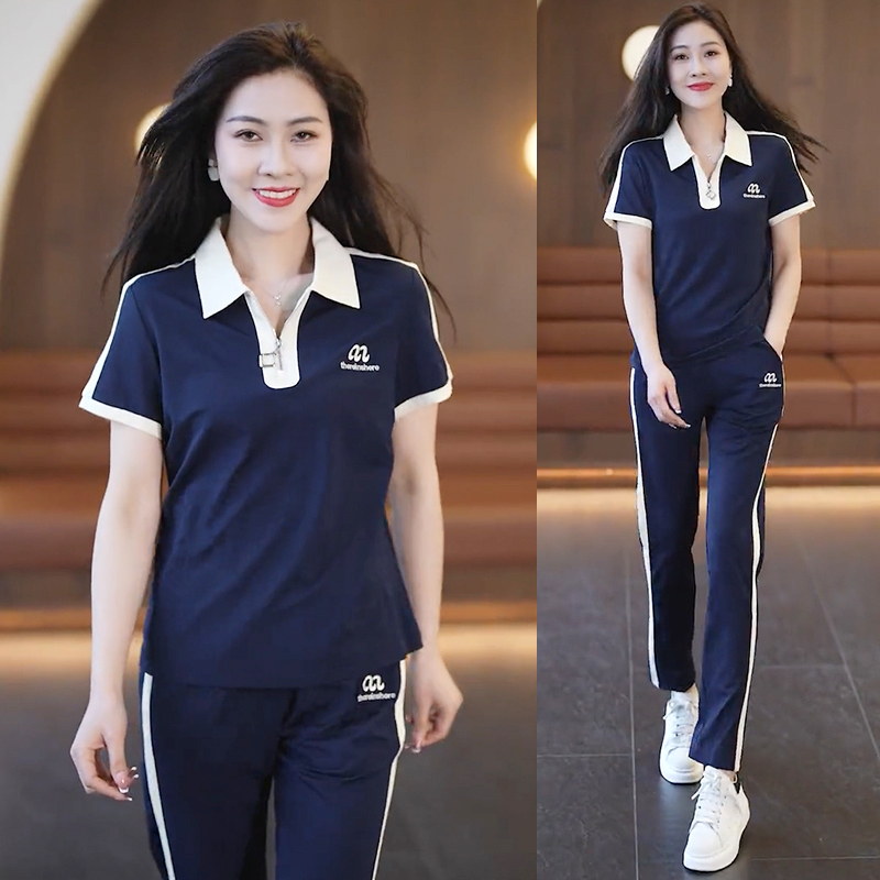 Sports short sleeve fashion shirts 2pcs set for women