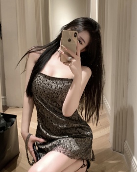 Sequins tight slim spicegirl sling wrapped chest dress