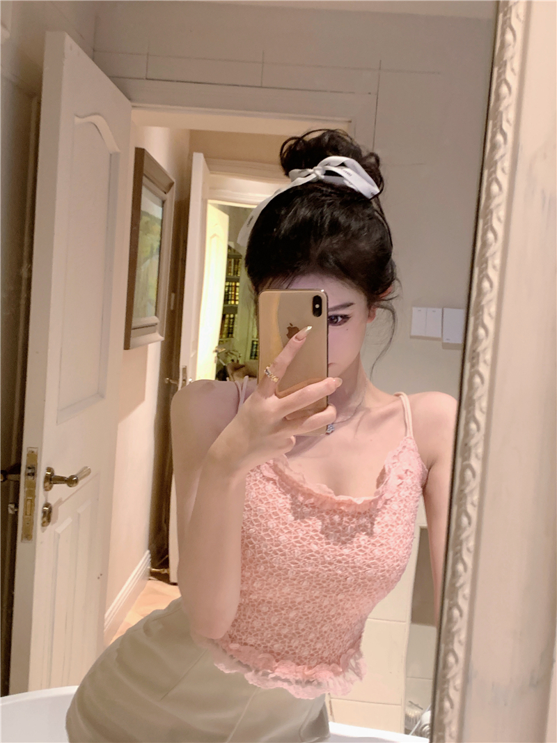 Pink lace slim sexy sling vest