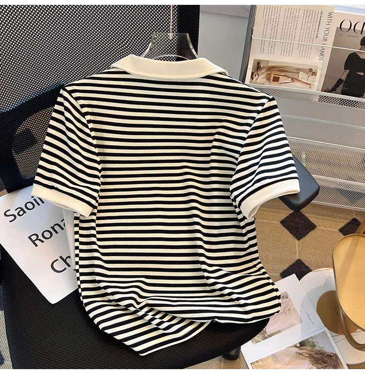 Stripe short sleeve tops France style T-shirt for women