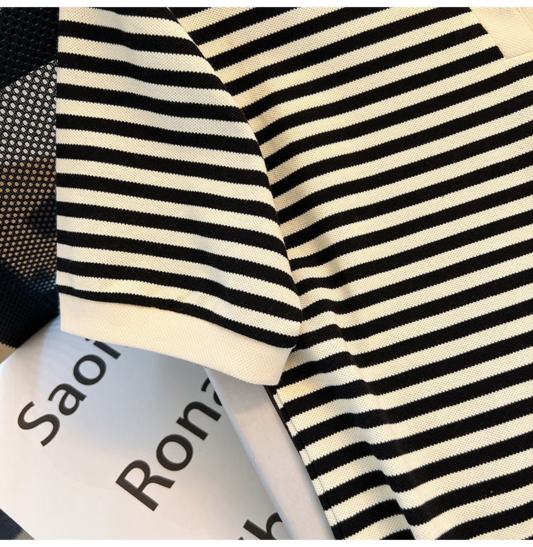 Stripe short sleeve tops France style T-shirt for women