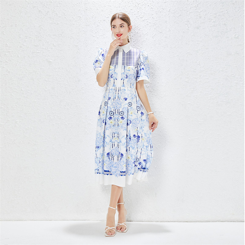 High waist summer long dress printing dress for women