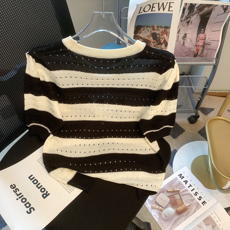 Hollow summer tops puff sleeve sweater for women
