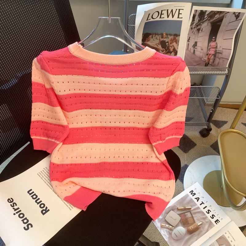 Hollow summer tops puff sleeve sweater for women
