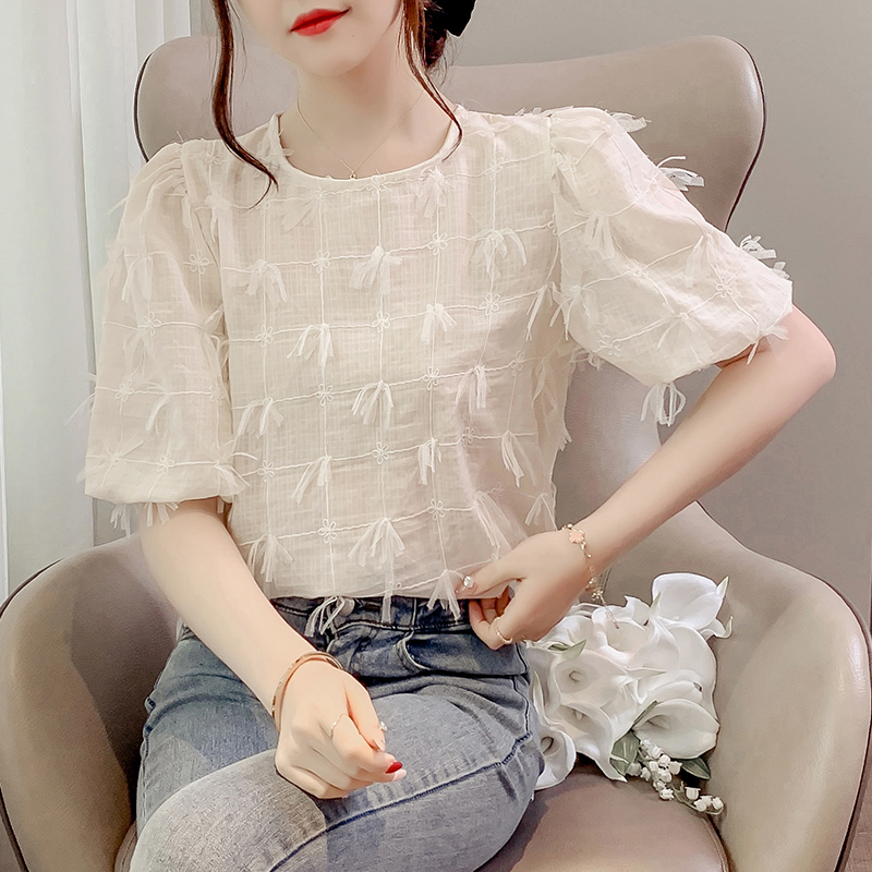 Korean style short sleeve shirt tassels tops for women