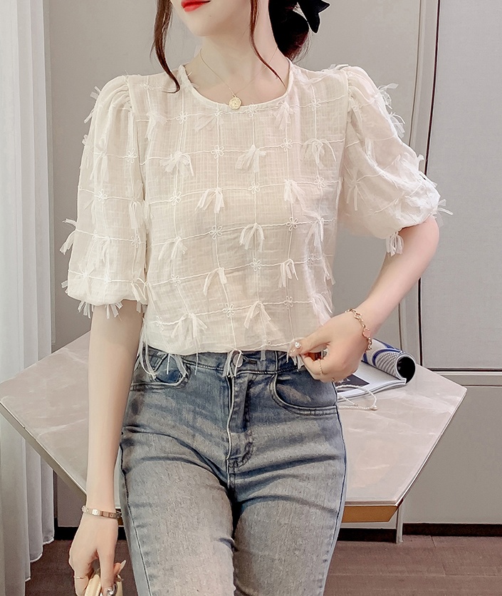 Korean style short sleeve shirt tassels tops for women