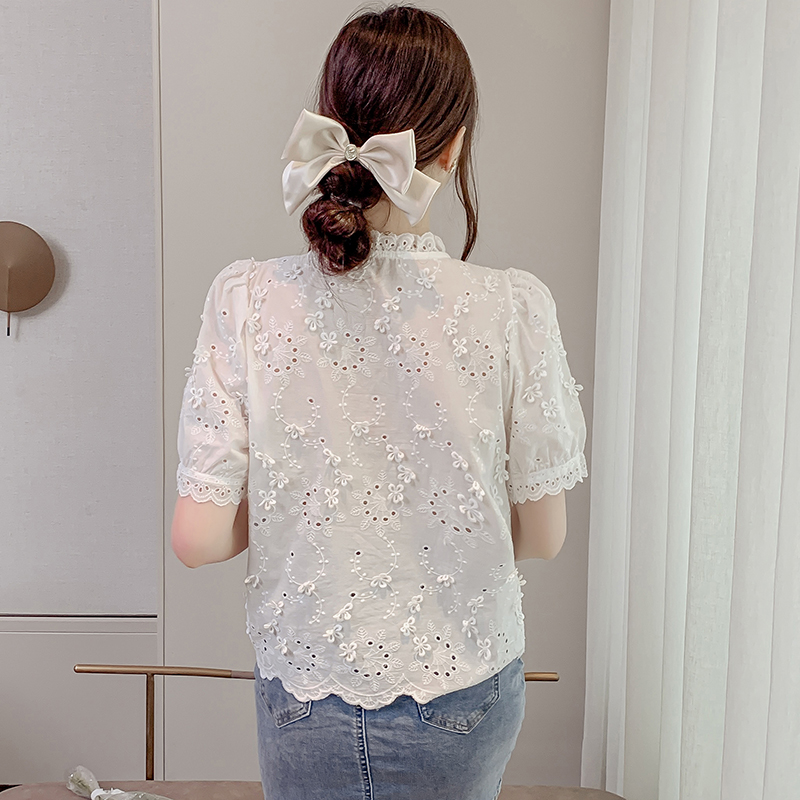 Short sleeve summer shirt embroidered tops for women
