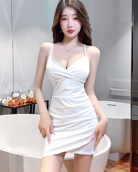 Fold low-cut sexy sling tight dress for women