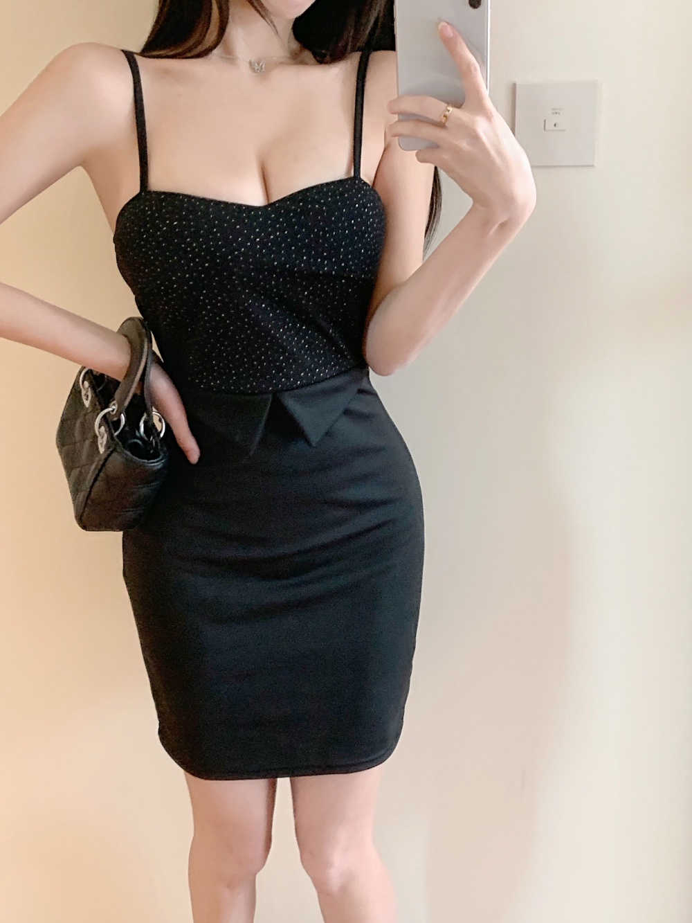 Slim mixed colors sling sexy package hip splice dress
