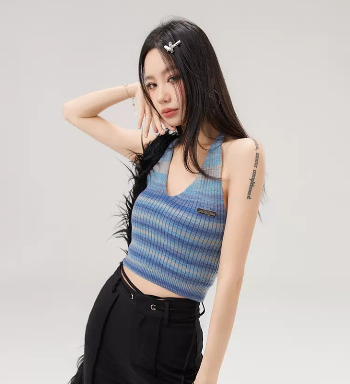 Summer spicegirl stripe knitted waist straps halter vest