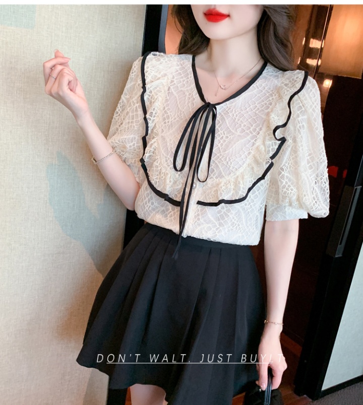 Lace short sleeve chiffon shirt Korean style shirts for women