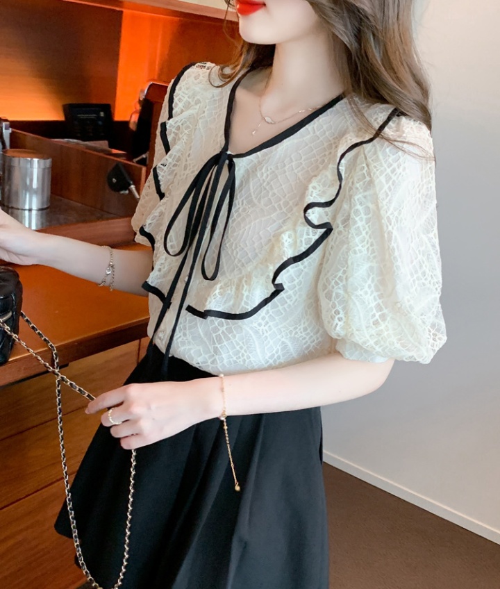 Lace short sleeve chiffon shirt Korean style shirts for women
