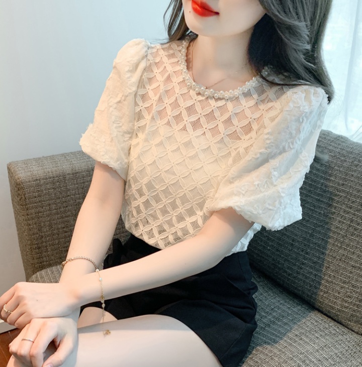 Simple pearl chiffon shirt pullover shirts for women