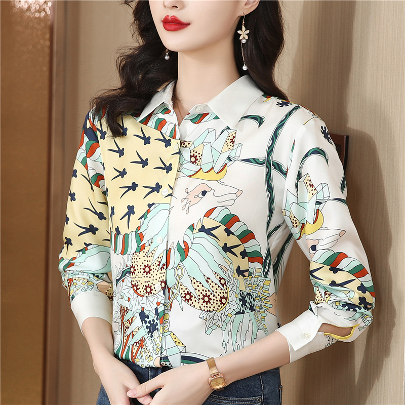 Silk long sleeve Western style real silk shirt for women
