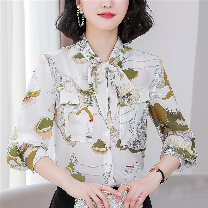 Real silk long sleeve tops frenum shirt for women