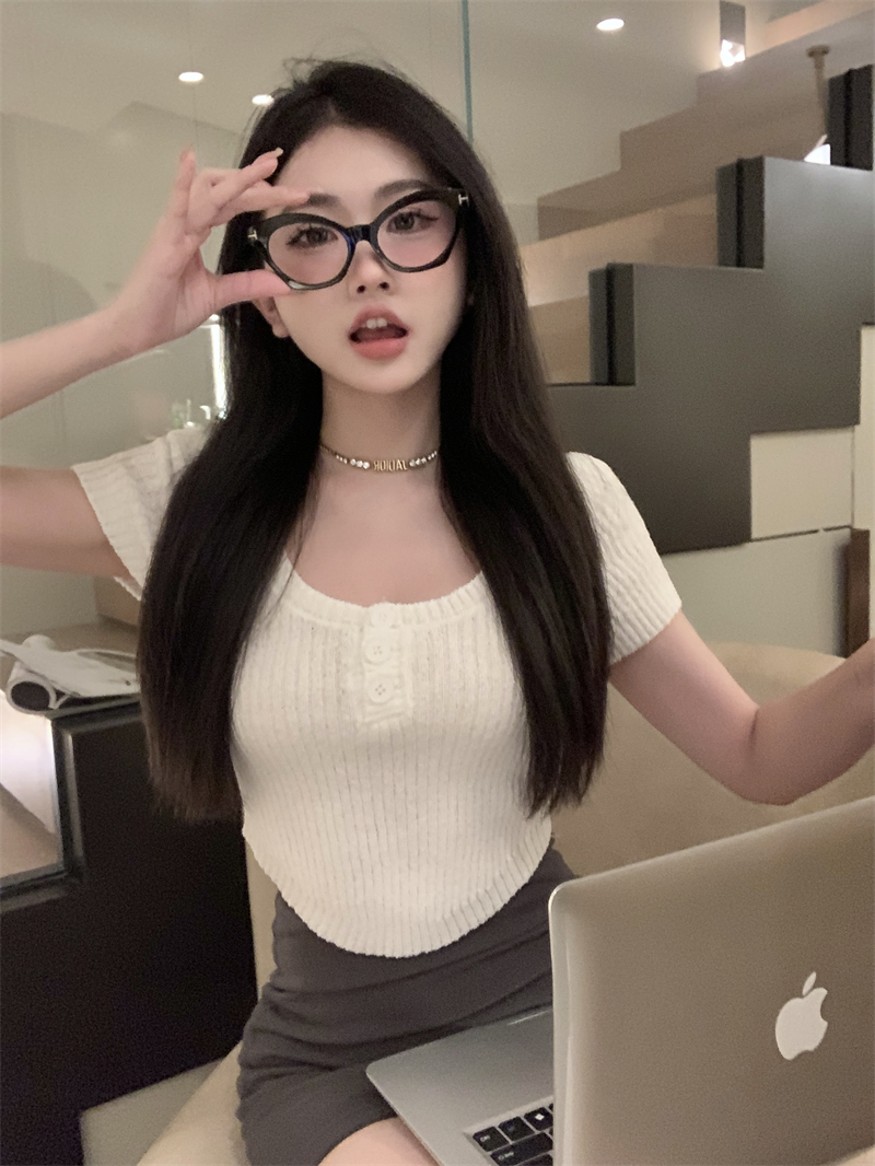 Korean style pure unique slim short tops