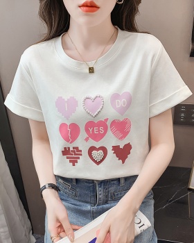 Korean style printing loose tops heart summer T-shirt