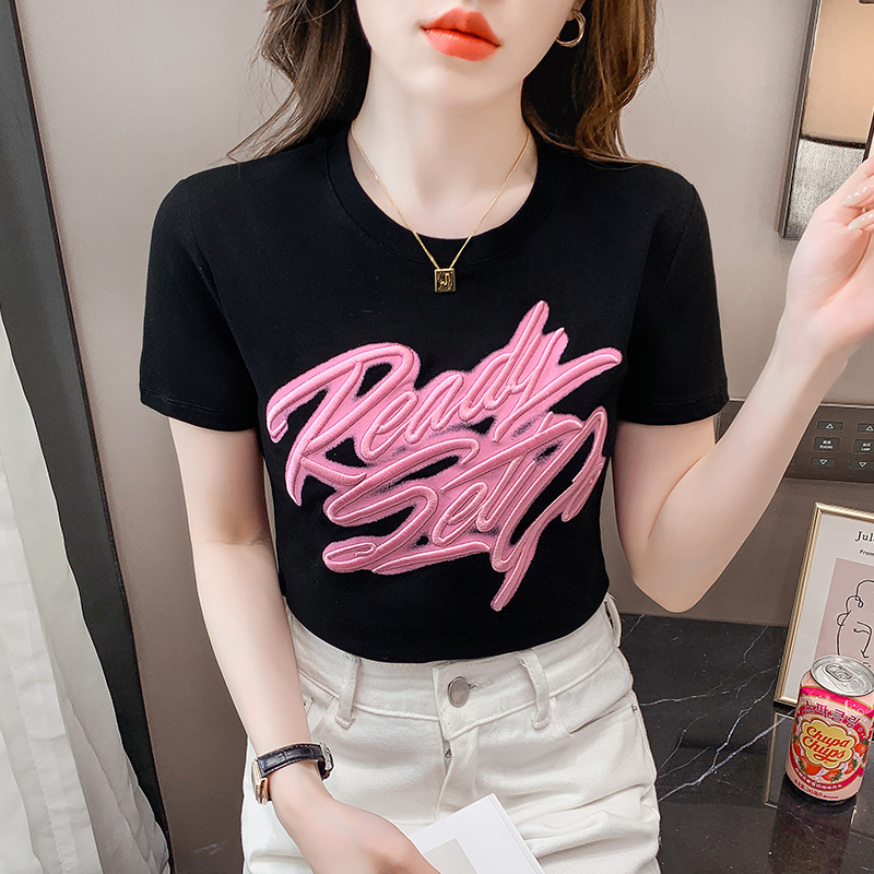 Korean style embroidery pure cotton T-shirt