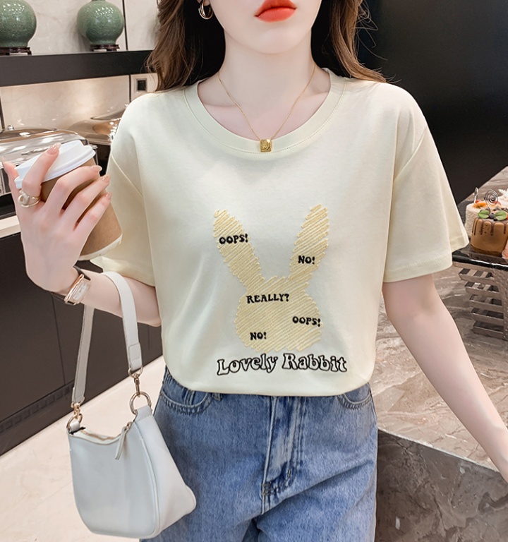Casual round neck summer embroidery long T-shirt for women