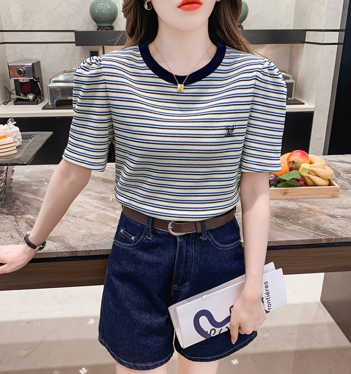 Short sleeve France style tops stripe T-shirt for women
