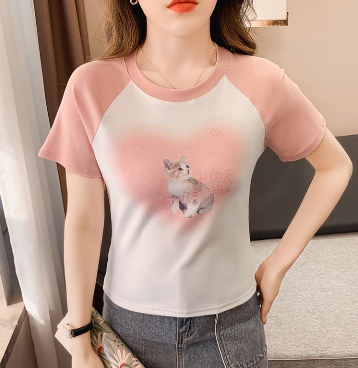 Navel printing short T-shirt heart spicegirl tops for women